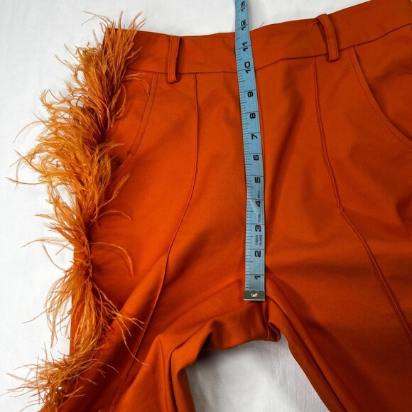 Hanifa Ava Ostrich Feather Pants Fitted Statement Blogger Fave Orange Small - Picture 12 of 16